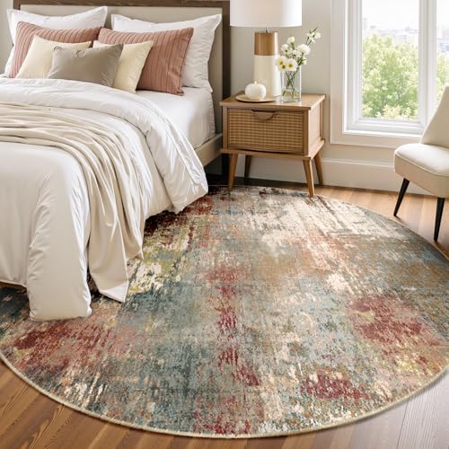 Washable Area Rugs 6ft Non-Slip Modern Abstract Soft for Living Room Entryway Bedroom Nursery, Print Pattern, Brown Rust Red Multi