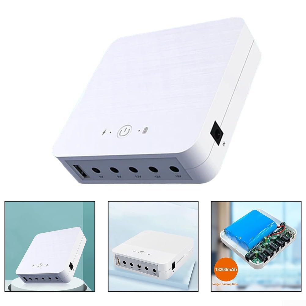 Mini batterie de secours UPS pour routeurs, batterie de secours 13200 mAh, 5 V, 9 V, 12 V, 19 V, pour routeur, caméra, alarme, téléphone, 105 x 105 x 27,5 mm