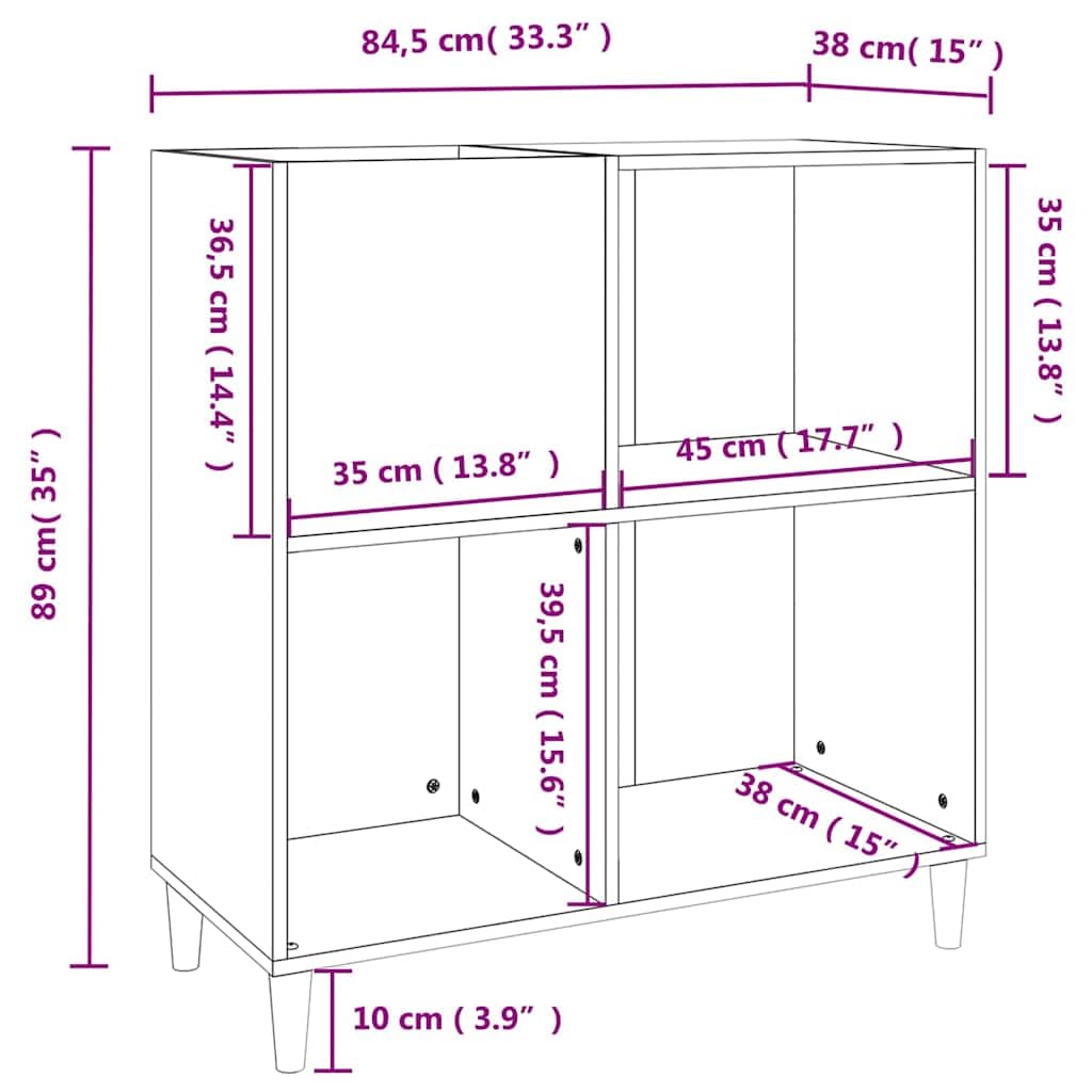 Générique Drewniana szafka winylowa, czarna szafka dyskowa 84,5 x 38 x 89 cm z drewna konstrukcyjnego do przechowywania i eksponowania płyt LP, z wytrzymałym blatem na gramofon i stabilnymi nogami.