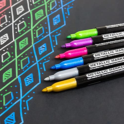 Bazic Permanent Markers Metallic 6 Color, Fine Line Sparkle Glitter Coloring On Plastic Wood Metal Glass Stone For Greeting Card Party Art (6/Pack), 1-Pack #TOP5
