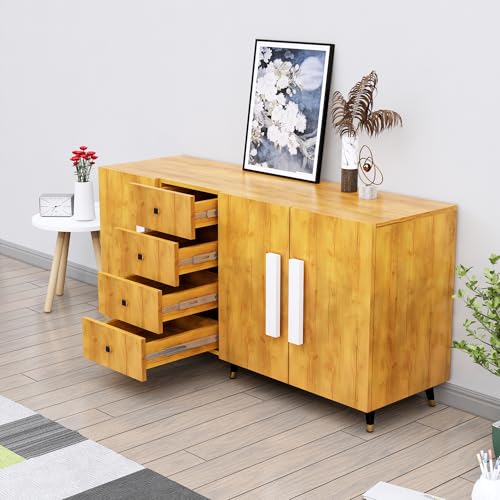 Image of Bniture Wooden Sideboard Cabinet for Living Room | Wooden Storage Cabinet with 3 Door & 4 Drawers | Engineered Wood Multipurpose Cabinet with Spacious Shelves for Home & Office | Giant Wood