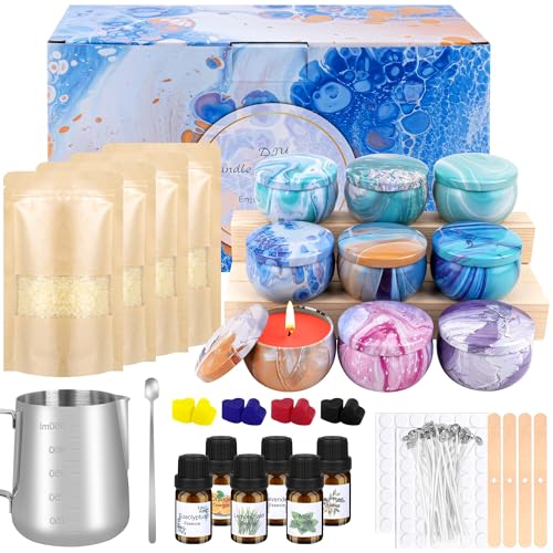 KEARLGMBH Candle Making Kit for Adult DIY Scented Candle with 9 Candle Tins,4 Beeswax,8 Dye Blocks,500ml Melting Pot etc Art Crafts Hobby Kits Gift Set