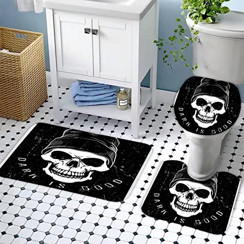 Zifarm Badematte rutschfeste 50x80 cm Schädel Badvorleger-Set 3D Drucken Schädel Schwarz Schädel Mikrofaser Flanell… – Bild 3