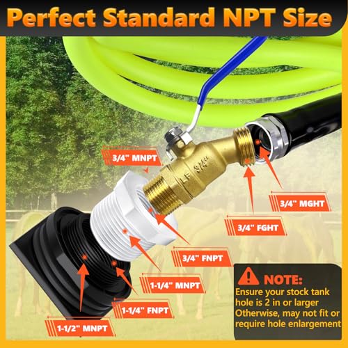 Image of Stock Tank Drain Plug Kit Include 10FT 3 4 inch Garden Hose Pipe Reducer Hex Bushing & Brass Faucet Fit for rubbermaid Commercial 50 70 100 150 300 Gallon Stock Tanks Five Years Free Replacement