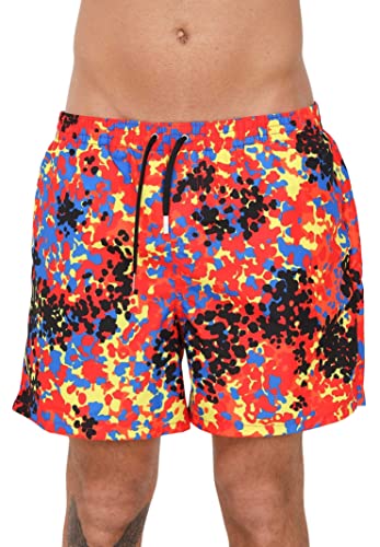  Beachwear Uomo Multicolor Shorts Mare con Fantasia Astratta e Stampa Logo sul Retro 46