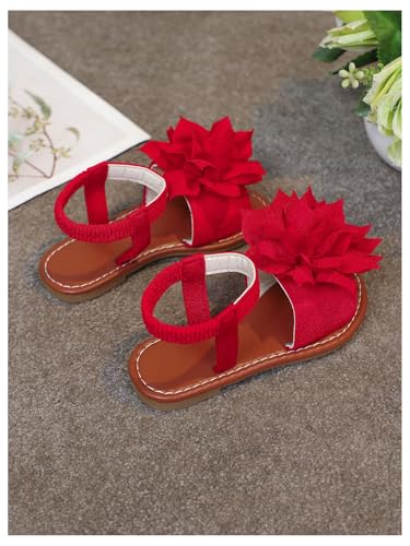 OYOANGLE Girl's Floral Appliques Ankle Strap Flat Sandals Summer Beach Shoes3