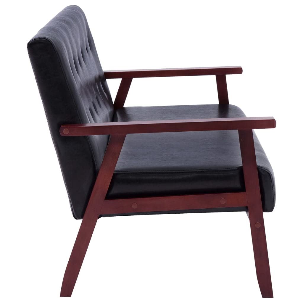 2-TLG. Sofagarnitur Schwarz Kunstleder Sofa klein Couch Mini Kleine Stoffcouch mit weichen Armlehnen