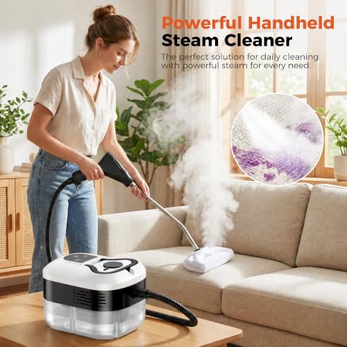 Image of Steam Cleaner, Handheld Steam Cleaner for Cleaning, Portable Steam Cleaner with 6-Level Adjustable & Quick Heat-Up, Steam Cleaner for Home, Kitchen, Bathroom, Tile, Grout, Dirt, Car Detailing (White)