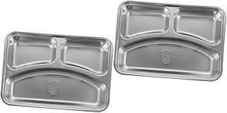 Yardenfun 2 Peças De Prato De Jantar De Aço Inoxidável Pratos De Aço Inoxidável Para Crianças Pratos De Aço Inoxidável Pratos De Aço Inoxidável Para Crianças Prato De Treinamento Para