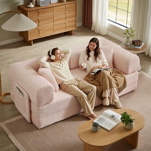 Image of AUGOP Futon Sofa Bed Boneless Couch for Living Room,Pull Out Couch with Sleeper Sofa,Day Bed Couch with Storage Pocket,Removable Corduroy with 2 Pillow
