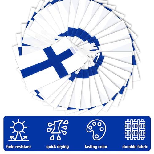 Image of Finland String Flag Pennant Banner, Small Mini Finnish Flags Bunting Banner, National Country Decoration for School, Party, Sports Events, Patriotic Festival, 33 Feet 30 Flags