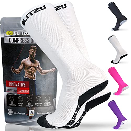 Compression Socks for Women and Men, Best Support for Running, Travel, Pregnancy, Knee High Graduated Compression Stockings WHITE M