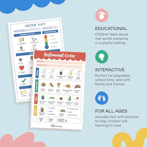 Image of Tiny Expressions Pretend Play Notepads - 2-Pack Kids Play Pads - 40 Pages Order-Taking Restaurant & 40 Pages Doctor Visit Notepad - Waiter and Doctor Imaginative Role Play