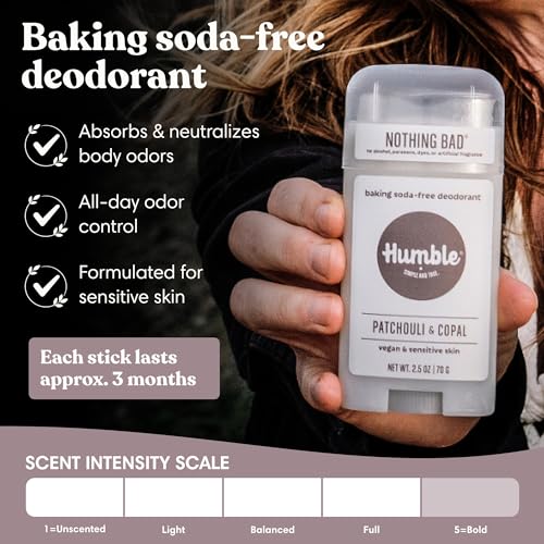 Image of Humble Aluminum-Free Deodorant, Patchouli & Copal - 1 Pack | Baking Soda-Free, Clean, Fresh, Natural, Essential Oils, Sensitive Skin, Long-Lasting Odor Control, Cruelty-Free, Men & Women