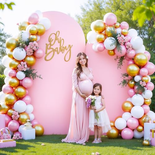 Image of Pink and Blue Arch Cover 2 Set- 7.2 and 6ft Gender Reveal Arch Backdrop Cover Spandex Arch Stand Covers for Baby Shower Boys or Girls Birthday Party Banquet Photo Background Decorations