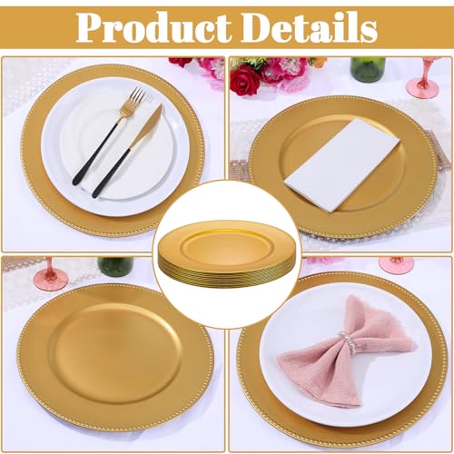 Set de 12 platos cargadores dorados plásticos 13 pulg redondos miniatura 3
