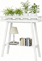 Vista 12 de BAMBANG Soporte de bambú para plantas de interior, mesa pequeña de 2 niveles, soporte alto para plantas de interior, estante para plantas