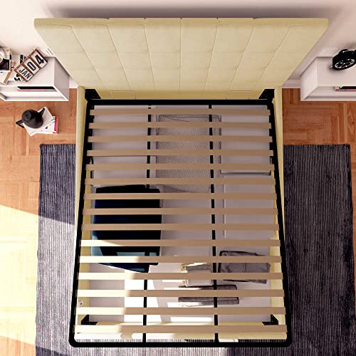 Baldiflex Einzelbett mit Aufbewahrungsbox Dublin aus Kunstleder, Lattenrost für Einzelbetten 180 x 200 cm, elegantes Kopfteil, cremefarben – Bild 4