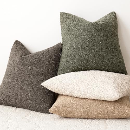 Image of Foindtower Decorative Textured Boucle Throw Pillow Covers Accent Solid Pillow Cases Neutral Long Body Lumbar Couch Cushion Case for Chair Sofa Bedroom Living Room Home Decor 14x36 Inch,1PC,Moss Green