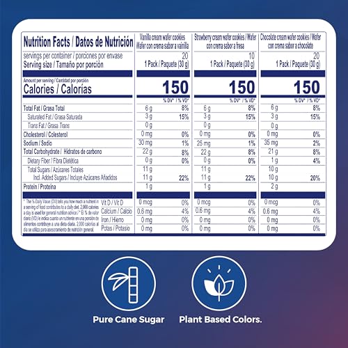 Image of Colombina Bridge Wafer Cookies Variety Pack, Vanilla Strawberry Chocolate, 50 Count (30g Each), Bulk Box 52.91 oz (3.3 lb)