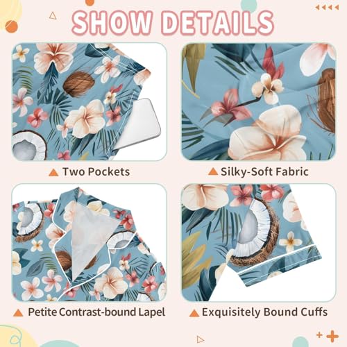 Tropical Coconut Plumeria Flowers Pajamas Set Summer Button Down Sleepwear Pjs Sets Comfy Loungewear3