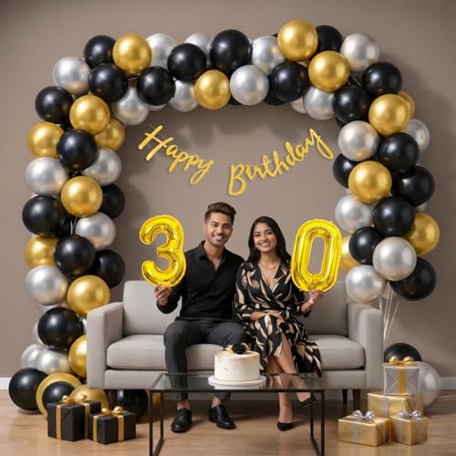 Image of Party Propz 30 Birthday Decoration Kit -44 Pcs, Birthday Decoration Items with Birthday Balloons, Golden Happy Birthday Banner, Happy Birthday Decoration Kit for Adults (Cardstock, Latex)