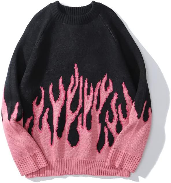 Y2K Grunge Sweater 90s Aesthetic Goth Flame Pullover Fairycore Oversized Knit Tops Downtown Girl Emo Clothing