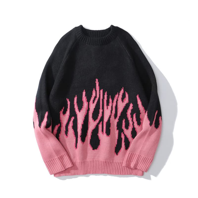 Y2K Grunge Sweater 90s Aesthetic Goth Flame Pullover Fairycore Oversized Knit Tops Downtown Girl Emo Clothing