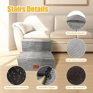 High-Density-Foam-Dog-Stairs-for-Small-Dogs-Extra-Wide-8-Pet-Steps-Stairs-for-Beds-Couch-Sofa-Non-Slip-Soft-Dog-Ramp-with-Portable-Handle-for-Cat-and-Doggy-Grey-2-Steps - Cucciolini Doodles High-Density-Foam-Dog-Stairs-for-Small-Dogs-Extra-Wide-8-Pet-Steps-Stairs-for-Beds-Couch-Sofa-Non-Slip-Soft-Dog-Ramp-with-Portable-Handle-for-Cat-and-Doggy-Grey-2-Steps