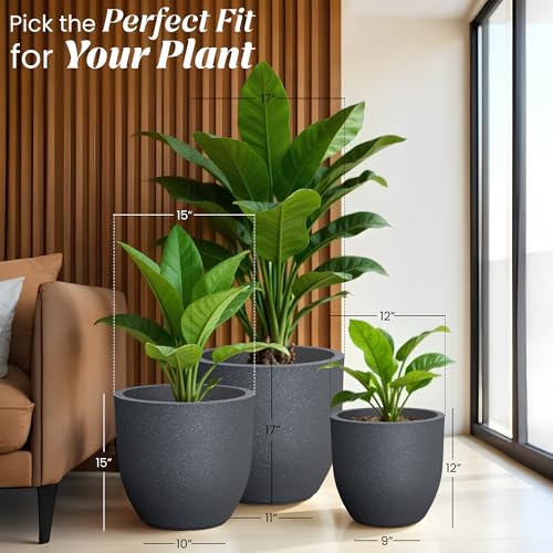 Image of YUCCABE ITALIA FOXB PCUP 17,15,12 Inch Pack of 3,Pots for Plants Highly Durable Polymers Lightweight Indoor OutdoorFlower Pot Gamla Tree Planter Container for Living Room,Balcony,Garden,Grey