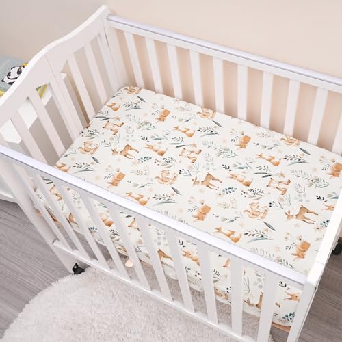 Image of PHF Soft Mini Crib Sheet Set, 2 Pack Silky Comfy Pack N Play Sheets for Boys Girls, Universal Fit for Pack N Play, Playard and Mini Crib Mattresses, Woodland