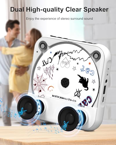 Image of ENVYCLOUD CD Player Portable with Stereo Speakers, Rechargeable Portable Player with Bluetooth for Home with Headphones, Support CD /AUX /USB,White