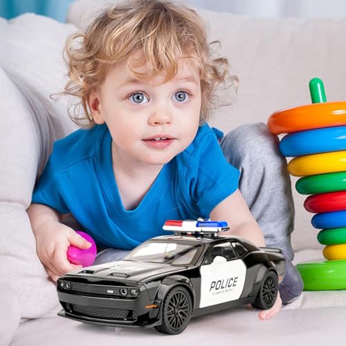 Image of Exclusive Alloy Metal Pull Back Die-cast Car Scale Model with Sound Light Mini Auto Toy for Kids Metal Model Toy Car with Sound and Light?New Version? (1.32 Scale-Dodge CHALLANGER Police-Black)