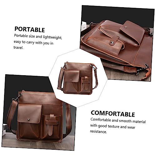 Large Brown Messenger Bag Men's Retro Casual Bag Zipper Pouch Multipurpose Tool Storage3
