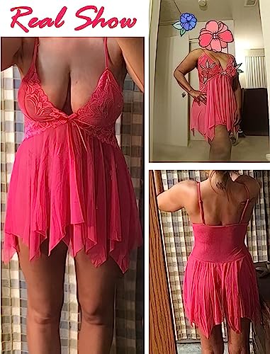 Image of ROUXOUS Nightwear for Girls-Babydoll Lingerie for Women-Women's Babydoll Nightwear Babydoll Dress-Honeymoon Lingerie-Babydoll Lace Sleepwear