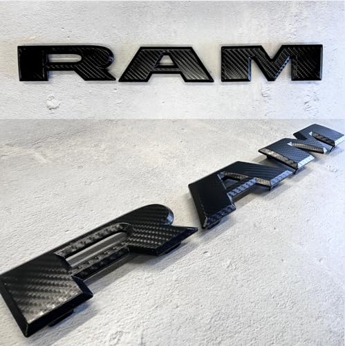 Image of AUTOGEM 2019-2025 RAM 1500 Grille Emblem Carbon Decal Finish Black Front Truck Badge Clip Mount