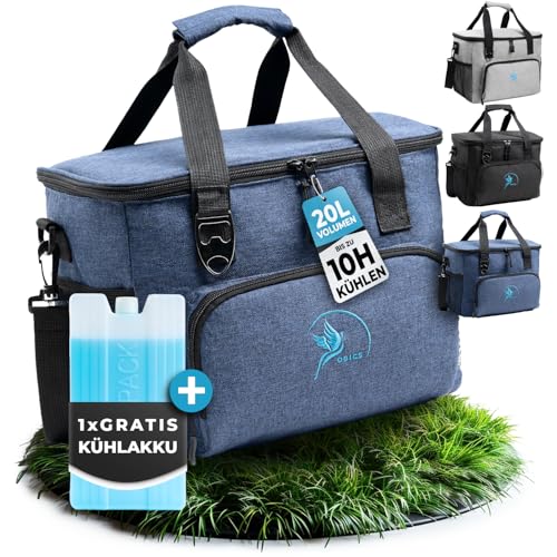 Thumbnail - Obics Kühltasche klein 20l Kühlbox Lunchtasche mit Kühl-Akku faltbar - Thermo Isoliertasche Picknicktasche blau für Stra...