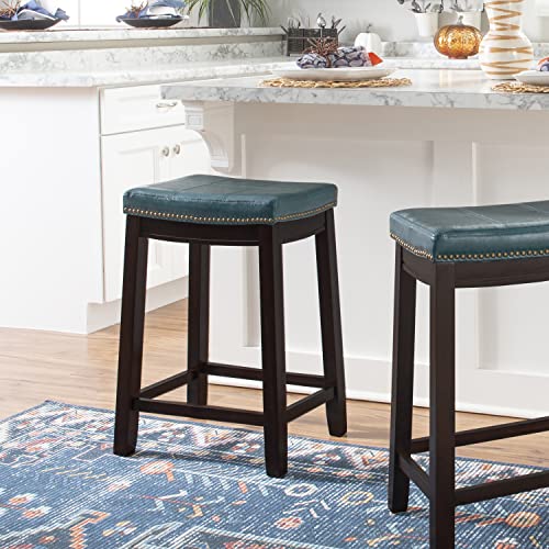 Linon Carson Blue Backless Counter Stool, Brown #TOP3