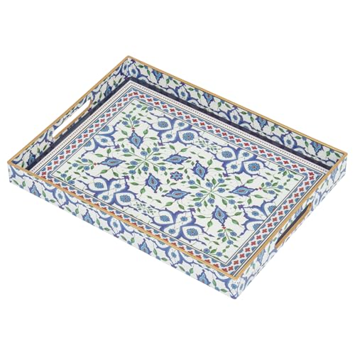 Ymahizax Plateau de Service Rectangulaire Incassable avec Poignée, Bleu Clair, 40.5 x 30 x 4.5 cm, Plastique, Moderne, Pour Cuisine, Salon, Bar, Fête