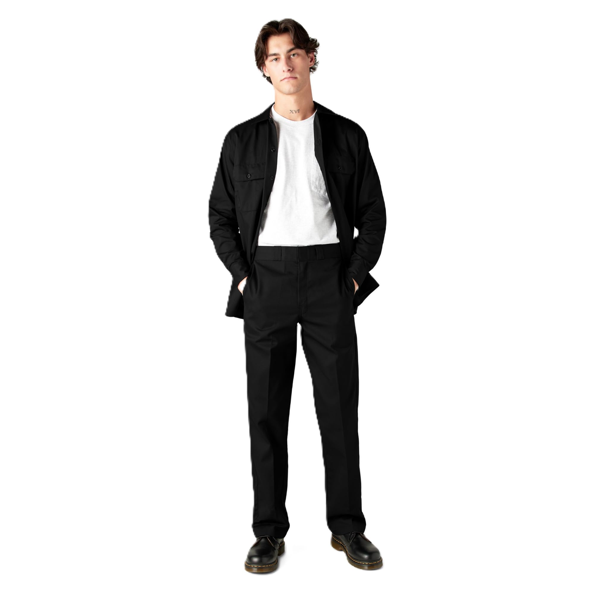 Dickies Men's Big and Tall Long Sleeve Work Shirt, Black, Large