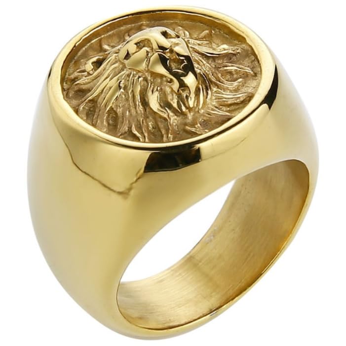 Bello da stile casual a chic. Mendes Anello da uomo Leone in acciaio inox dorato-18 mm