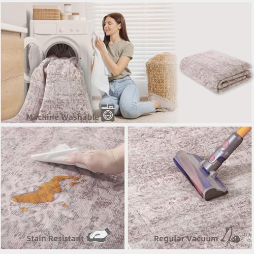 Washable Boho Bedroom Area Rugs: 3'x5' Small Entryway Rug Stain Resistant Tribal Distressed Accent Rug Non Slip Low Pile Soft Carpets for Entrance Front Door Floor Kitchen Bedside Living Room Office