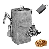 Noaxylic Grau Futterbeutel für Hundetraining, Leckerlitasche für Hunde, mit Kleine Leckerlitasche mit Kotbeutel -Spender, Robuster Hundeleckerli Tasche, für Gassigehen Hundetraining