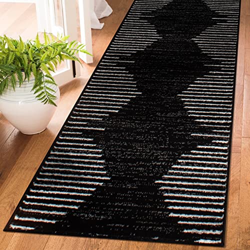 Rugshop 385BLACK2X7 Bohemian Stripe Stain Resistant High Traffic Living Room Kitchen Bedroom Dining Home Office Runner Rug 2'X7' Black thumb #7