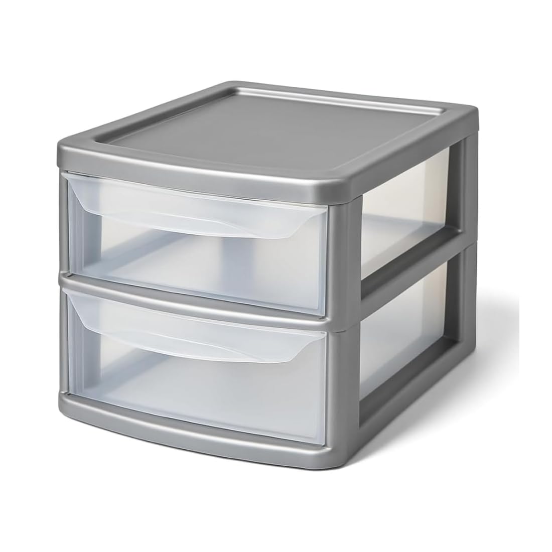 Khanary Plastic Storage Drawer A4 Medium Storage Box Multipurpose Office Desktop Tabletop Counter School Bedroom Garage Kids Room Clear Black & Silver (Silver Clear, A4 2 Tier Small Silver Clear)