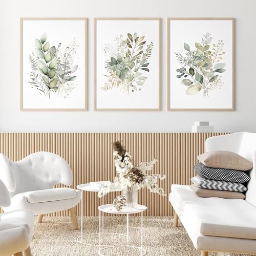 3 Affiche Plante Verte 50X70CM Poster Mural Feuilles Tableau Decoration Murale Salon Vert Toile Chambre Adulte Affiche Style Boheme Tableau Aquarelle Paysage...
