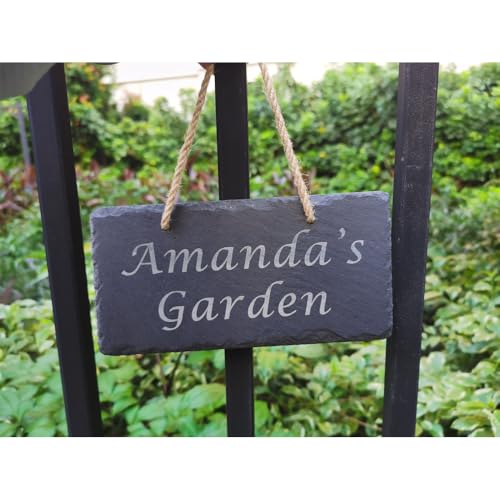 Placa de pizarra personalizada con grabado, letreros de casa personalizados, letreros de jardín, letreros decorativos (cuerda colgante)