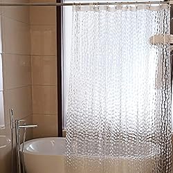 Cortina De Ducha Transparente Gvolatee Cortina de Ducha Antimoho 180 X 200 cm, 3D Cubo de Agua Semitransparente Espesas EVA Lavable Cortinas de Baño con 12 Ganchos, Impermeable Antibacteriano Secado Rápido, para Bañera (Blanca)