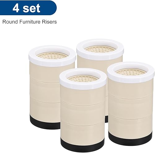 Miniatura 4 de uxcell Juego de 4 elevadores redondos para muebles, altura de 5.12 pulgadas, elevadores de cama ajustables para marco de cama, mesa, escritorio,