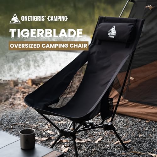 Image of ONETIGRIS Tigerblade High Back Camping Chair with Pillow Design, Comfortable Widened Seat Folding Chair